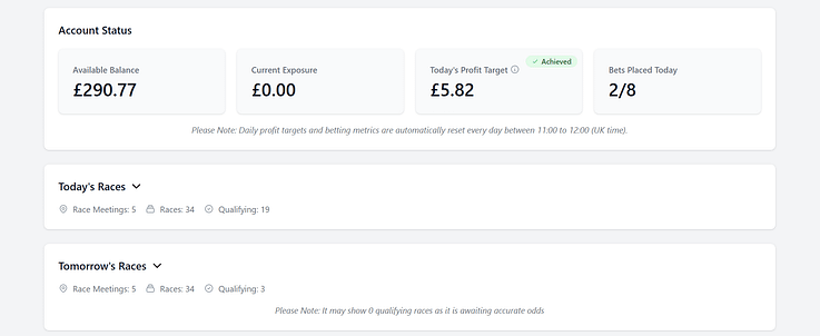 Horse Racing Oracle dashboard