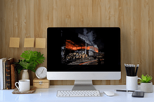 desktop monitor keyboard and mouse on desk