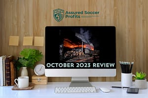 Assured Soccer Profits 2023 October review screen with photo of barn fire