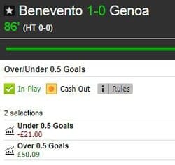 Live Stats Module example (Benevento v Genoa): Betfair profit