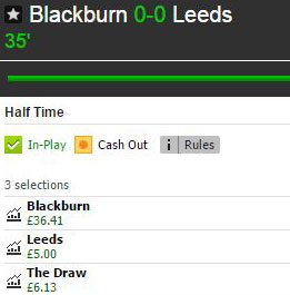 Blackburn Rovers v Leeds United half-time market on Betfair