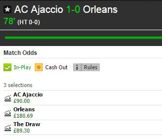 Betfair Match Odds market for the French Ligue 2 game Ajaccio v Orléans