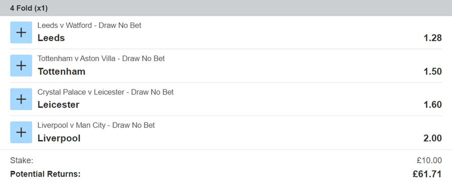 Example of a draw no bet accumulator