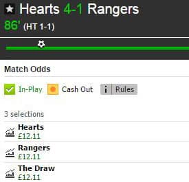 Hearts v Rangers Betfair match odds market