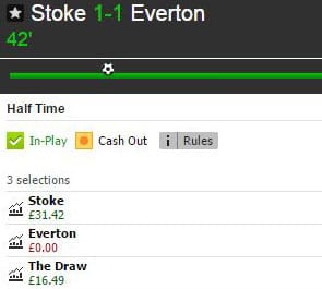Stoke v Everton half-time market on Betfair