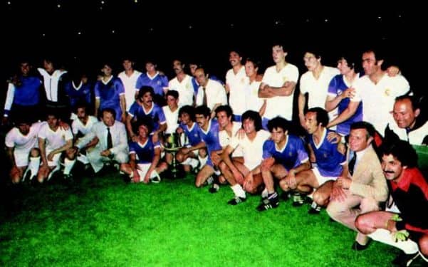 Real Madrid and Real Madrid Castilla pose alongside each other following the 1980 Copa del Rey final.