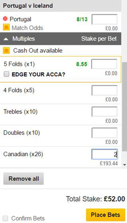 Canadian bet on a betting slip