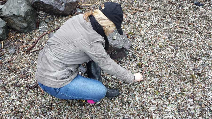 Looking for sea glass at Glass Beach, Fort Bragg