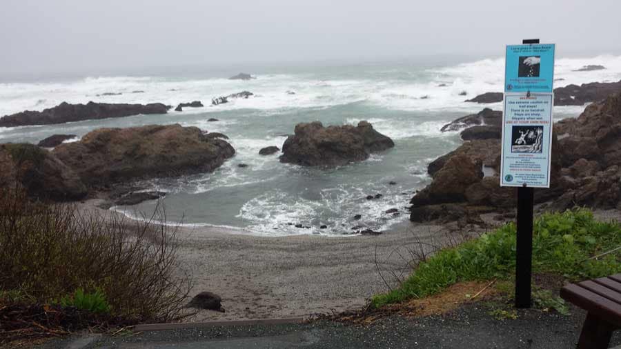 View of the ocean at Glass Beach, Fort Bragg from the top of the stairs.