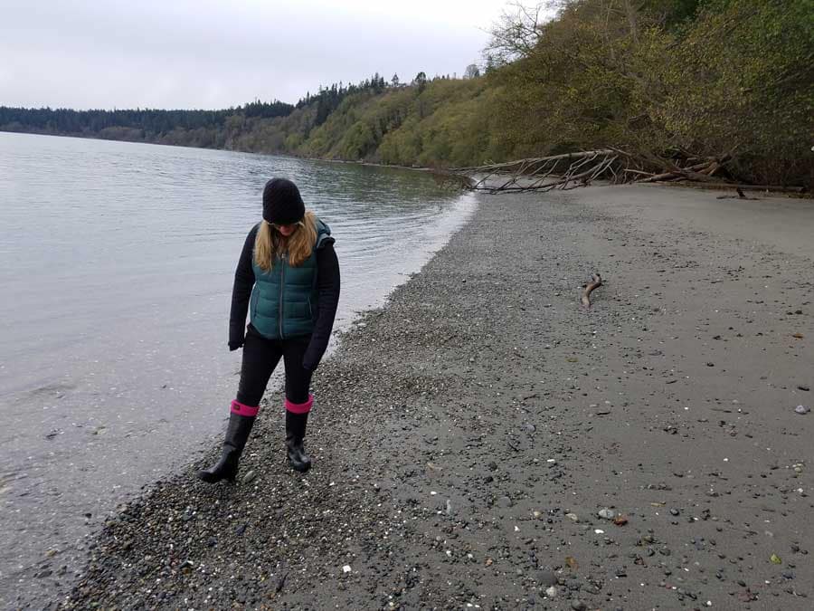 Sea glass hunting at Bush Point Beach, Whidbey Island