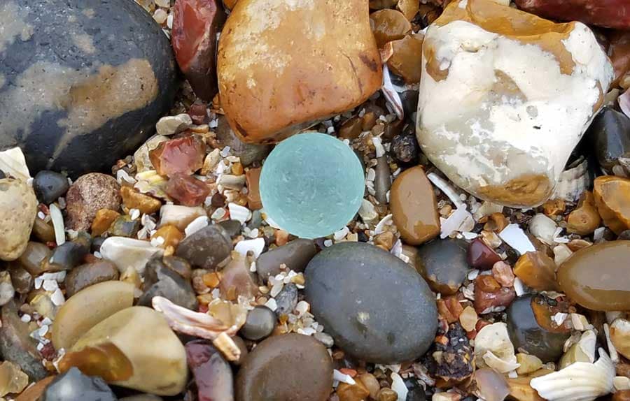 Sea glass marble found at Minster-on-Sea, Swale