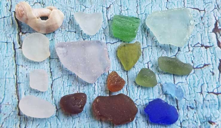 Blue sea glass, lavender sea glass, aqua sea glass all found at Lands End Beach on Bailey Island.