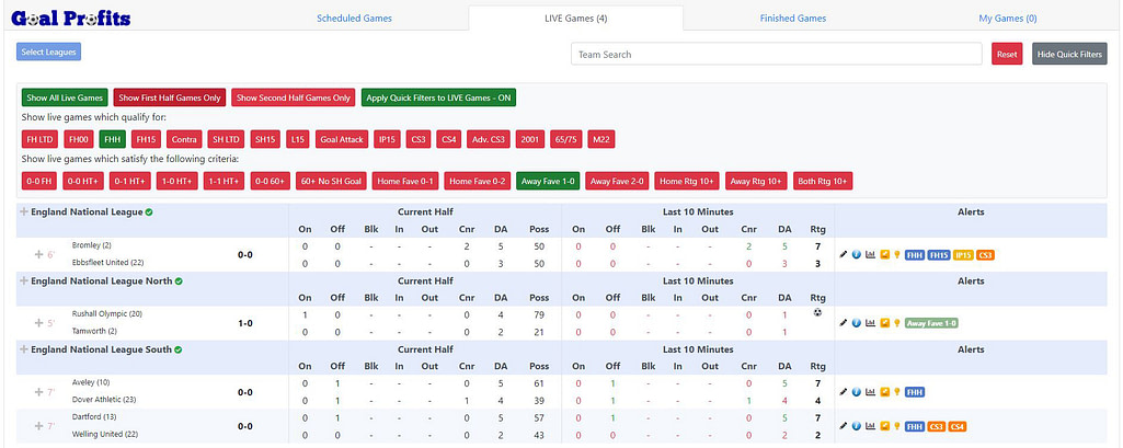 Live Stats Module (LSM) Quick Filters