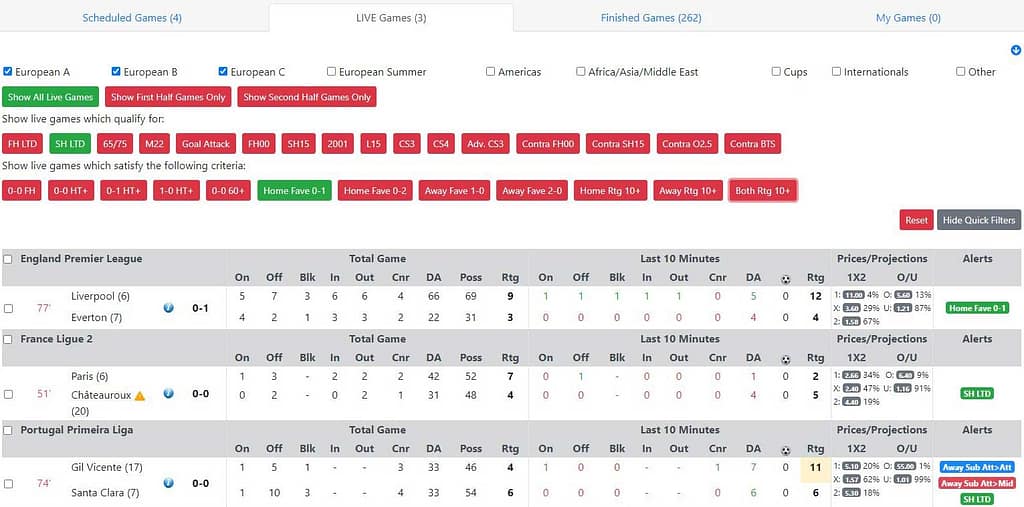 Live Stats Module: Quick Filters
