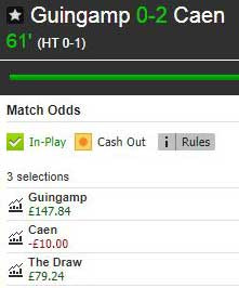 Live Stats Module example (Guingamp v Caen): Betfair trade opened
