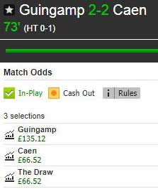 Live Stats Module example (Guingamp v Caen): Betfair profit