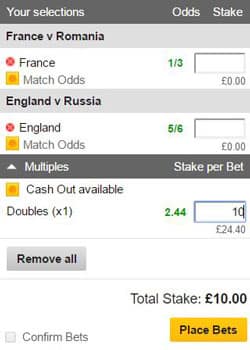 Double bet on a betting slip