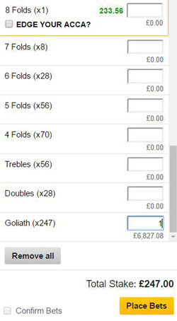 Goliath bet on a betting slip