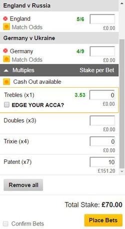 Patent bet on a betting slip