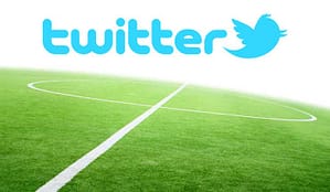 Twitter logo above a football pitch