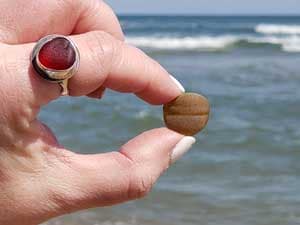 Brown sea glass found on a beach in North Carolina