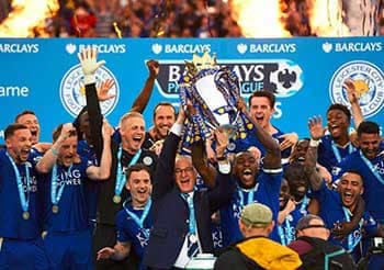 Leicester City celebrate winning the Premier League in 2015/16.