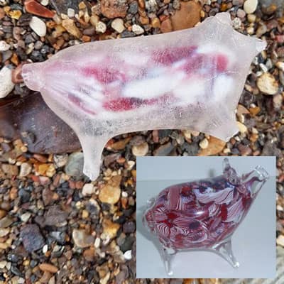Murano sea glass pig found at Thames River foreshore, England.