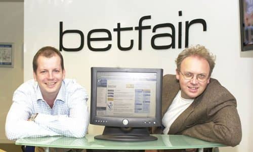 Betfair owners Andre Black and Edward Wray sit in a company office.