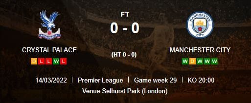 Crystal Palace v Manchester City result