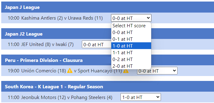 Team Stats second half goals tab