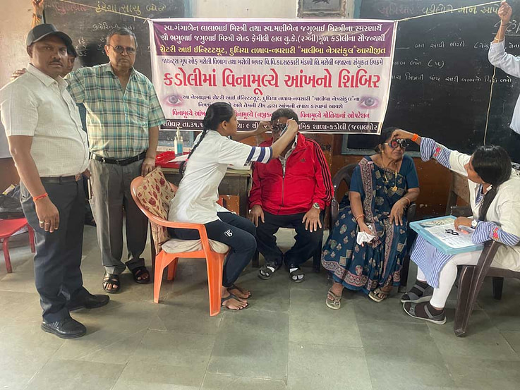 Sight tests at the Eye Camp held in the village of Kadoli, India in December 2023