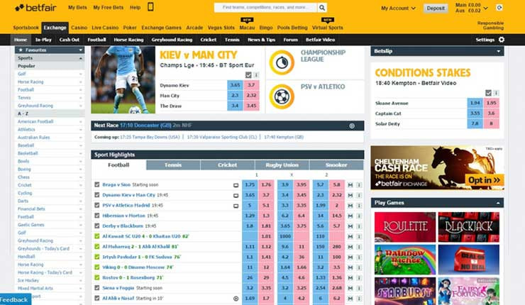 Example of a Betfair screen