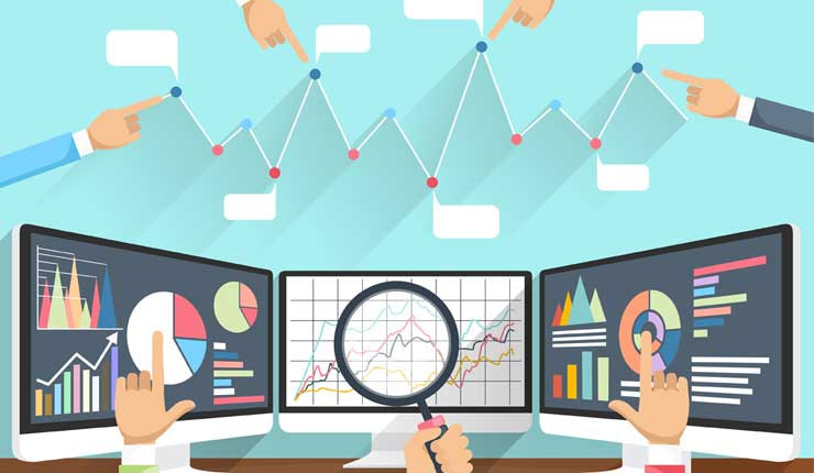 Computer screens showing live stats