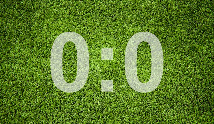 Football pitch with 0-0 score