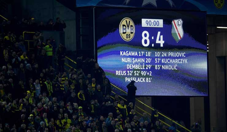 Borussia Dortmund and Legia Warsaw produced the highest score in Champions League history with 12 goals.