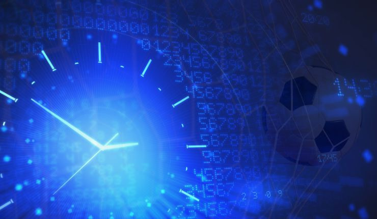 Blue clock with numbers in background