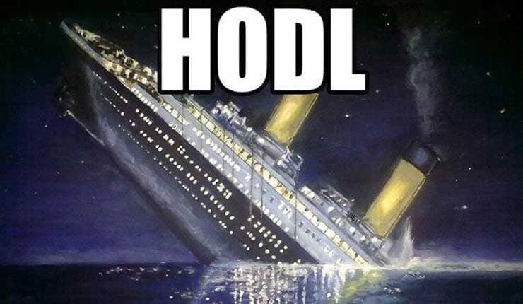 An image of the Titanic sinking with the word "HODL"