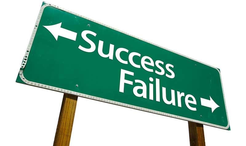 A sign which points to "Success" and "Failure" in opposite directions.