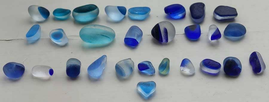 Blue sea glass collected at Seaham, United Kingdom
