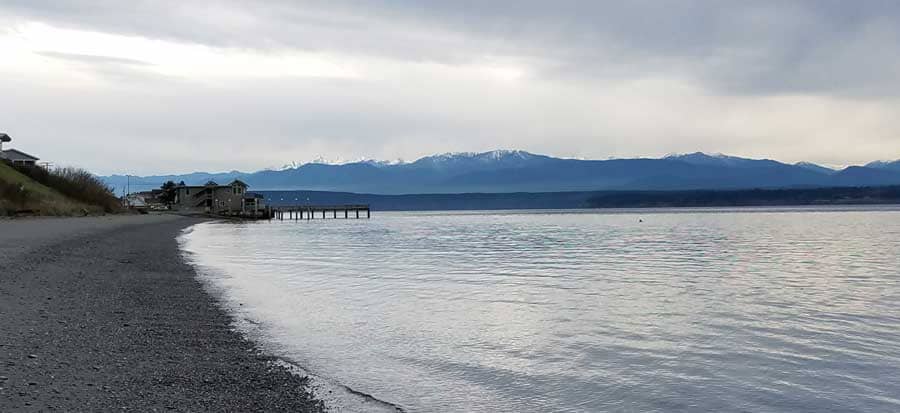 View of Olympic National Park from Bush Point Beach, Whidbey Island
