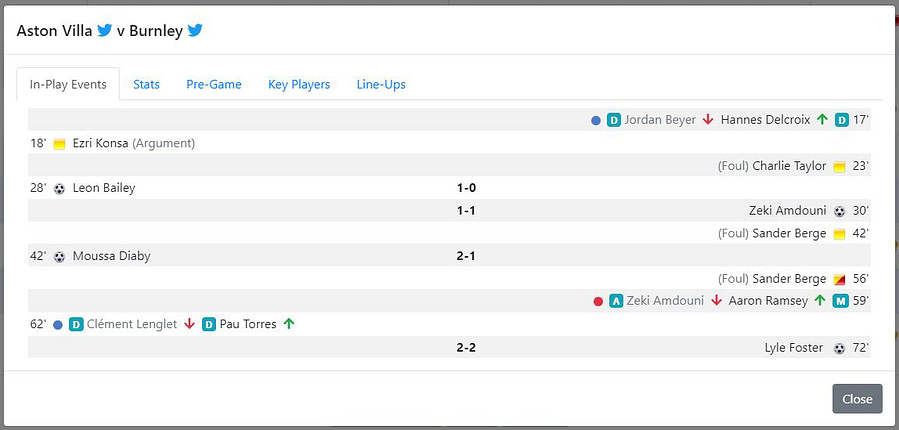 Live Stats Module (LSM) 'In-Play Events'