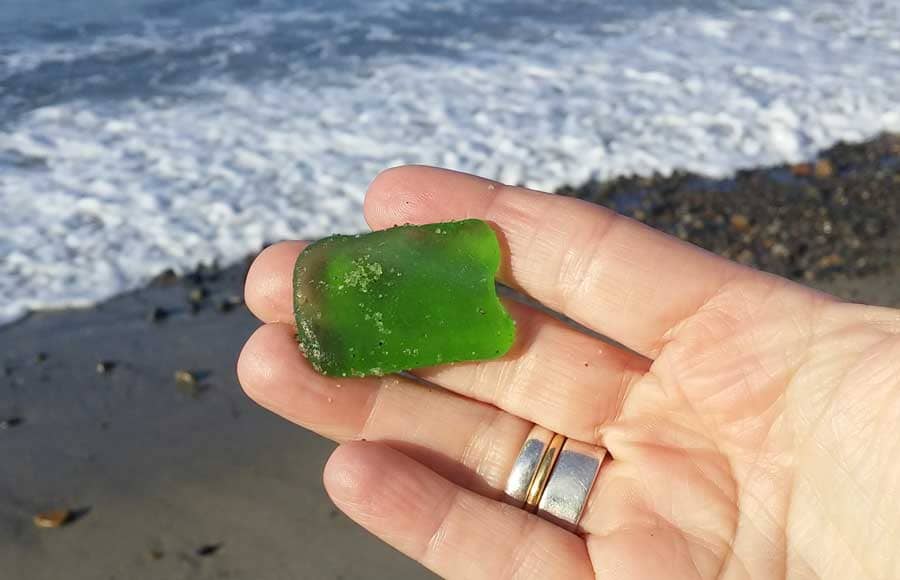 Green sea glass found at Capistrano Beach, California