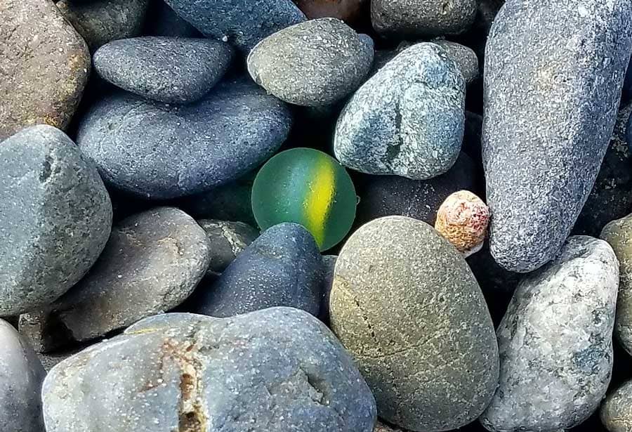 Sea glass marble found at Capistrano Beach Park